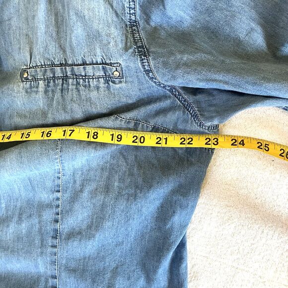 Per Se Shirt Denim Studs Roll Flip Sleeve Floral Blue 1X Button Hippie Boho Y2K - Picture 7 of 16